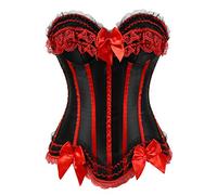 Grebrafan Corset Rayé Bustier Push up Femme à Rayures Zip (EU(50-52) 7XL, Rouge)