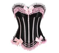 Grebrafan Corset Rayé Bustier Push up Femme à Rayures Zip (EUR(42-44) 3XL, Rose)