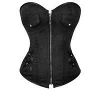 Grebrafan Corset Viking avec Fermeture Eclair Gothique Femme 3XL Noir