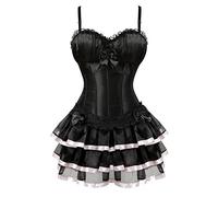 Grebrafan Femme Bustier Corset et Jupe Tulle Punk Rock Gothique (EUR(32-34) S, Rose)