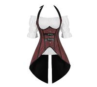 Grebrafan Rayé Corset Fête Costume 2 pièces Bustiers et Chemisier Blanc (EUR(46-48) 5XL, Rouge Foncé)