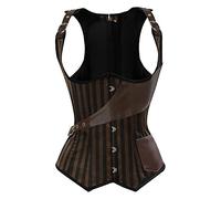 Grebrafan Steampunk Corset Serre Taille Rayé avec Bretelle EU(38-40) XL
