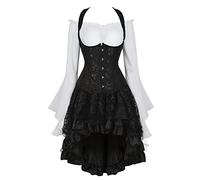 Grebrafan Steampunk Serre Taille Corsets Pirate Costume Corset Chemisier Burlesque Jupe Set (EUR(46-48) 5XL, Noir)