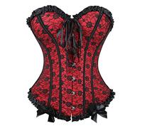 Grebrafan Vintage Corset Bustier Dentelle Rockabilly (EUR(40-42) 2XL, Rouge)