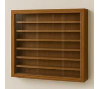 GRECA Vitrine collection miniature. Finition vernis chêne. Dimensions (largeur x profondeur x hauteur) : 50 x 5 x 40 cm.