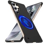 GRECAZO Magnetic Slim Case Fit for Samsung Galaxy S25 Ultra Case 6.9(2025) Ultra-Thin Lightweight Durable Frameless Matte Hard for MagSafe Cover Case with Pull Ring Shockproof Non Slip Rope-Black