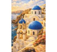 GRÈCE - Carnet de notes élégant: Santorin - Dômes bleus face à la mer Égée - Idée cadeau pour amoureux de la Grèce