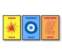 Grèce - Lot de 3 impressions d'art mural de voyage vintage, poster carte postale rétro, idée cadeau de décoration d'intérieur, mat d'archivage, A4 (impression uniquement) - 29,7 x 21 cm