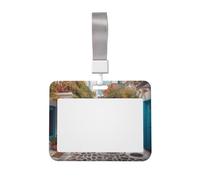 Grèce - Porte-badge de rue avec lanière détachable - Étui de protection horizontal pour carte d'identité de bureau en plastique rigide avec fenêtre transparente