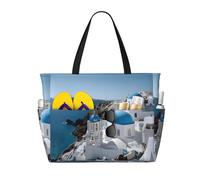 Grèce Sac de voyage de plage de grande capacité, imperméable avec fermeture éclair et poche, sac fourre-tout pour voyage, shopping, piscine