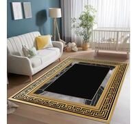 Grèce Tapis à Poils Courts 160 x 230 cm, Lavables Support antidérapant Tapis de salon Luxe Élégant Texture Marbre moquette Imprimé Convient pour la Chambre la Salle à Manger et le Bureau Noir