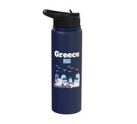 Grèce voyage vacances souvenir architecture grecque drapeau grec Stainless Steel Insulated Water Bottle