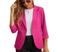 GRECERELLE Blazers décontractés à manches 3/4 pour femme - Costume et blazers à revers cranté - Solide et élégant - Pour le travail et le bureau - Haut formel avec poches et boutons pour femme, rose