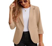GRECERELLE Blazers décontractés à manches 3/4 pour femme - Costume et blazers à revers cranté - Solide et élégant - Pour le travail et le bureau - Haut formel avec poches et boutons pour femme