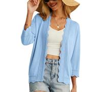 GRECERELLE Boléro en maille pour femme, tricoté, léger, avec bords festonnés, pour une tenue dété légère et décontractée, idéal pour les soirées dété, les mariages, bleu clair, XL