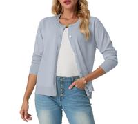 GRECERELLE Cardigan d’été pour femme, doux, léger, col rond, manches longues, pull en maille uni, pull décontracté à boutons pour femme UK, pour les nuits d’été et les rendez-vous, gris/bleu, M