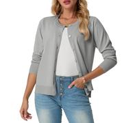 GRECERELLE Cardigan d’été pour femme, doux, léger, col rond, manches longues, pull en maille uni, pull décontracté à boutons pour femme UK, pour les nuits d’été et les rendez-vous, gris clair, XXL