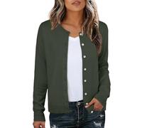 GRECERELLE Cardigan d'été léger à manches longues pour femme - Élégant et fin - Col rond - Pull décontracté - Gilet en tricot classique - Avec boutons, Vert armée., XL
