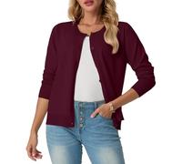 GRECERELLE Cardigan d'été pour femme, doux, léger, col rond, manches longues, pull en maille unie, pull décontracté à boutons pour femme UK, pour les nuits d'été et les rendez-vous, bordeaux, S
