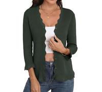 GRECERELLE Cardigan léger à col en V festonné à manches 3/4 pour femme - Pull côtelé doux et décontracté - Vêtement d'extérieur élégant, vert militaire, M