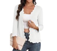 GRECERELLE Cardigan léger à col en V festonné à manches 3/4 pour femme - Pull côtelé doux et décontracté - Vêtement d'extérieur élégant, blanc, M