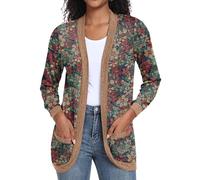 GRECERELLE Cardigan léger pour femme - Col imprimé - Décontracté - Printemps - Cardigans avec poches, Narcisse bleu marine, L