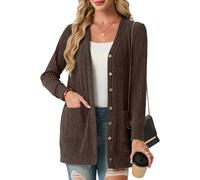 GRECERELLE Cardigan long ouvert sur le devant pour femme, cardigan côtelé léger décontracté à col en V avec poches pour femme, printemps, été, automne