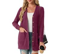 GRECERELLE Cardigan long ouvert sur le devant pour femme, cardigan côtelé léger décontracté à col en V avec poches pour femme, printemps, été, automne