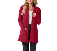 GRECERELLE Femmes Cardigans Longs Ouverts sur le Devant Légers Élégants Cardigans Décontractés Écharpe Col en V avec Poches pour Femme UK, Automne, Hiver, Printemps, Rouge, XL