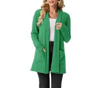 GRECERELLE Femmes Cardigans Longs Ouverts sur le Devant Légers Élégants Cardigans Décontractés Écharpe Col en V avec Poches pour Femme UK, Automne, Hiver, Printemps, Vert, M