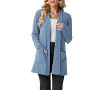 GRECERELLE Femmes Cardigans Longs Ouverts sur le Devant Légers Élégants Cardigans Décontractés Écharpe Col en V avec Poches pour Femme UK, Automne, Hiver, Printemps, bleu jean, M