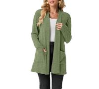 GRECERELLE Femmes Cardigans Longs Ouverts sur le Devant Légers Élégants Cardigans Décontractés Écharpe Col en V avec Poches pour Femme UK, Automne, Hiver, Printemps, vert mousse, XXL