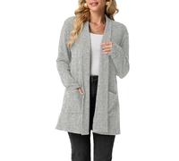 GRECERELLE Femmes Cardigans Longs Ouverts sur le Devant Légers Élégants Cardigans Décontractés Écharpe Col en V avec Poches pour Femme UK, Automne, Hiver, Printemps, gris clair, XL