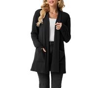 GRECERELLE Femmes Cardigans Longs Ouverts sur le Devant Légers Élégants Cardigans Décontractés Écharpe Col en V avec Poches pour Femme UK, Automne, Hiver, Printemps, Noir , L