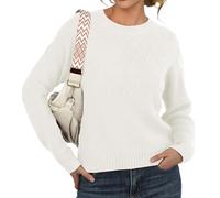 GRECERELLE Femmes Pulls Manches Longues Col Rond Motif Géométrique Tricoté Pull Hiver Chandail Col Roulé Haut UK, blanc, L