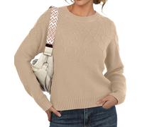 GRECERELLE Femmes Pulls Manches Longues Col Rond Motif Géométrique Tricoté Pull Hiver Chandail Pull Haut UK, abricot, XL