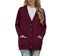 GRECERELLE Gilet en tricot pour femme - Manches longues - Col en V - Boutonné - Oversize - Pour l'hiver - Avec poche, rouge vin, XL