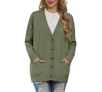 GRECERELLE Gilet en tricot pour femme - Manches longues - Col en V - Boutonné - Oversize - Pour l'hiver - Avec poche, vert militaire, XL