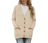 GRECERELLE Gilet en tricot pour femme - Manches longues - Col en V - Boutonné - Oversize - Pour l'hiver - Avec poche, abricot, XL