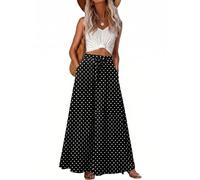 GRECERELLE Jupe longue d'été pour femme, jupe maxi décontractée avec cordon de serrage, jupe élastique taille haute A-line bohème avec poches pour femme UK', Pois noirs, S