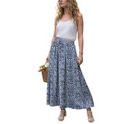 GRECERELLE Jupe longue d'été pour femme, jupe maxi décontractée, jupe élastique à cordon de serrage, jupe A-line taille haute bohème avec poches pour femme UK, Fleur bleue et blanche., L