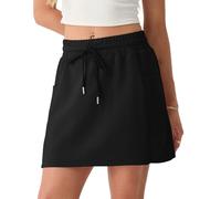 GRECERELLE Mini jupe athlétique pour femme - Taille élastique - Coupe trapèze - Style décontracté - Avec 2 poches latérales profondes, Noir , L