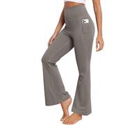 GRECERELLE Pantalon de yoga à jambe large pour femme - Taille haute élastique avec poches latérales - Opaque - Contrôle du ventre - Pantalon de travail, course à pied et marche pour femme, Gris clair