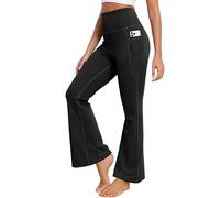 GRECERELLE Pantalon de yoga à jambe large pour femme - Taille haute élastique avec poches latérales - Opaque - Contrôle du ventre - Pantalon de travail, course à pied et marche pour femme, Noir , XL