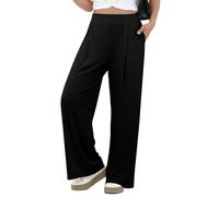 GRECERELLE Pantalon décontracté à jambes larges pour femme - Pantalon de travail ample - Pantalon de travail élastique taille haute - Jupe-culotte de yoga avec poches pour femme, Noir , M