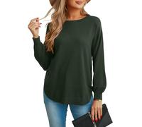 GRECERELLE Pull à manches longues pour femme en col rond léger et doux en tricot décontracté pour dames, vert militaire, M