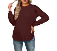GRECERELLE Pull à manches longues pour femme en col rond léger et doux en tricot décontracté pour dames, rouge vin, M