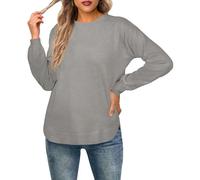 GRECERELLE Pull à manches longues pour femme en col rond léger - Hauts décontractés en tricot doux pour dames, gris, L