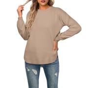 GRECERELLE Pull à manches longues pour femme en col rond léger - Hauts en tricot doux et décontracté pour dames, kaki, XL