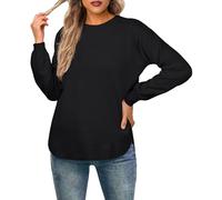GRECERELLE Pull à manches longues pour femme, léger, col rond, pull décontracté en tricot doux pour femme, 01 - Noir, XXL
